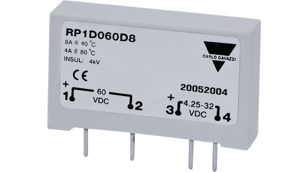 Elektriske releer, RP1D, 1NO, 4A, 60V, Radielle ledninger
