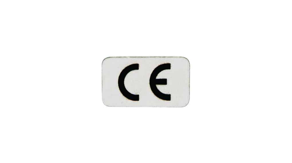 CE matrica 11x7,5mm, Négyszögletes, Fekete ezüst alapon, Poliészter, Tesztjelzés, 48db