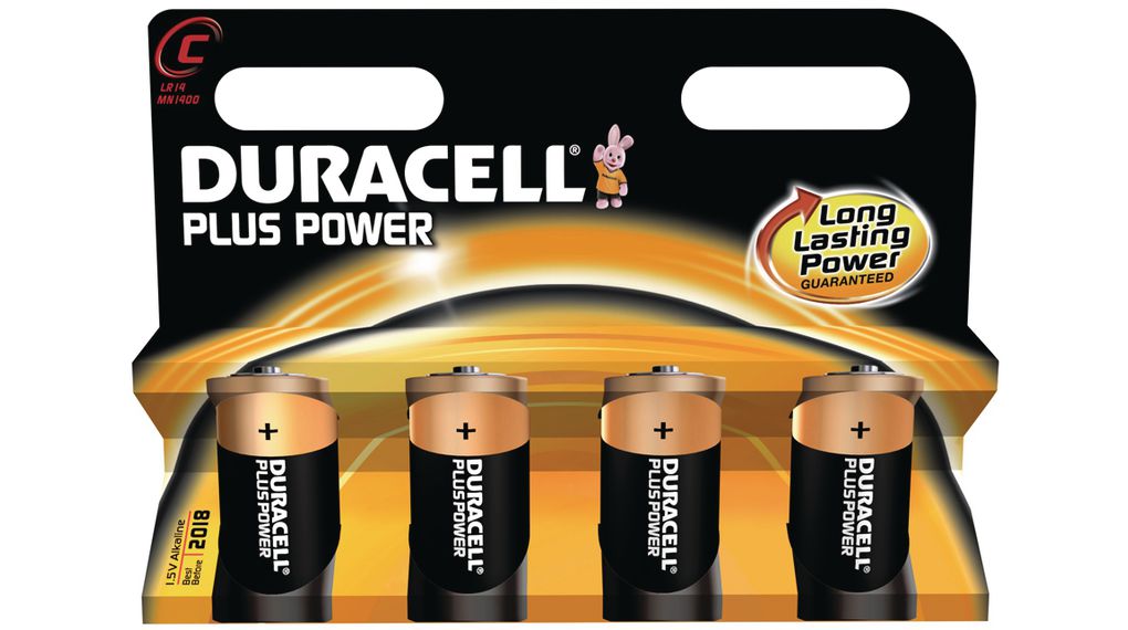 Primary Battery, Alkaline, C, 1.5V, Plus Power, Pack of 4 pieces