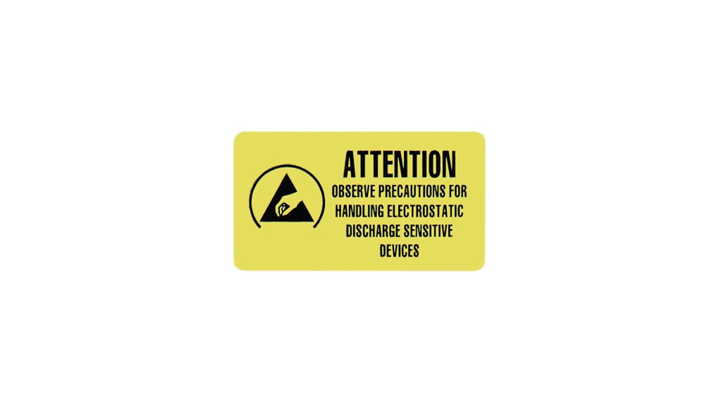 Etiquette d'avertissement ESD, Rectangulaire, Noir sur jaune, Polyamide, Avertissement, 1000pièces
