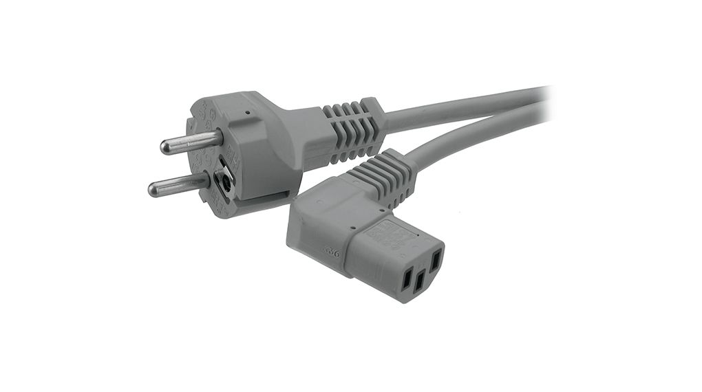 Kabel zasilający AC, Wtyk DE typu F (CEE 7/4) - IEC 60320 C13, 2.5m, Szary