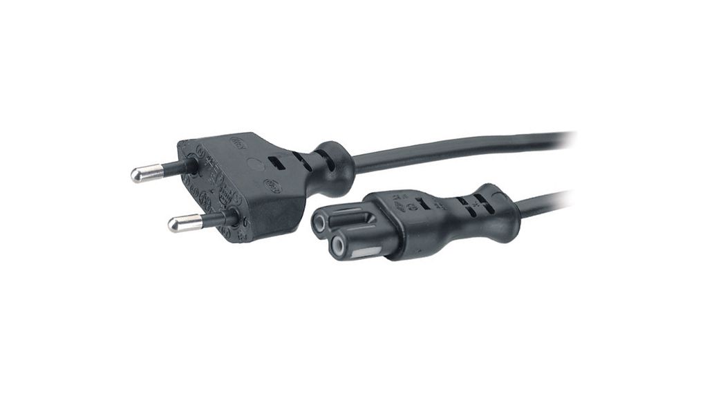AC-kabel, Euro type C- kontakt (CEE 7/16) - IEC 60320 C7, 1.8m, Svart