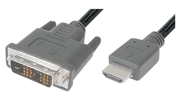 Video Cable, HDMI Plug - DVI-D 18 + 1-Pin Male, 1m