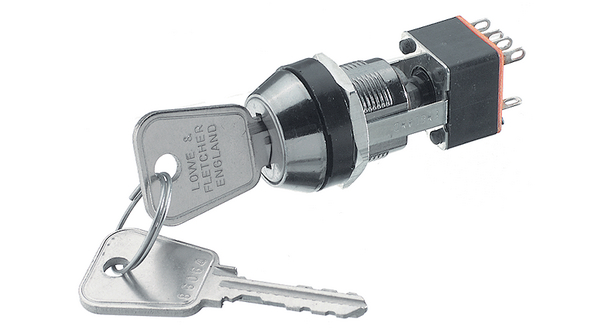 Schlüsselschalter 2 Wechsler 250 VAC 2-Pos 90° EIN-EIN rastend