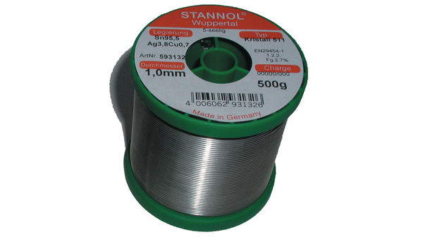 Solder Wire, 0.5mm, Sn95.5/Ag3.8/Cu0.7, 250g