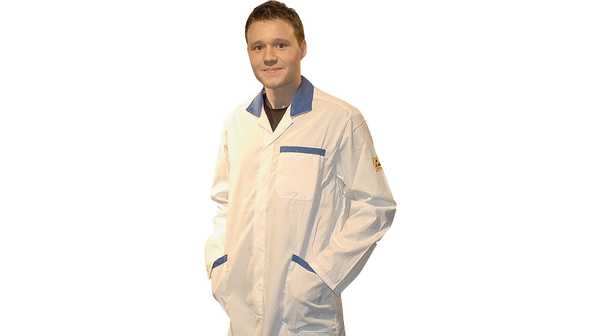 ESD Lab Coat, Short Model, L, Polyester / Cotton, Blue / White
