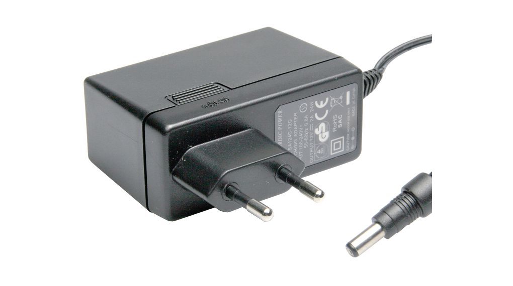 Power Supply 240V 800mA 24W Euro Type C (CEE 7/16) Plug Interchangeable Connector for 2.1 mm Pin