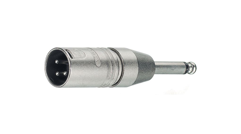 Adapter XLR 3pol to tele 6.3 mm, Straight, XLR Plug - 1/4" Mono Plug