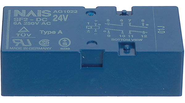 Relais de sécurité pour circuits imprimés SF2D, 2NO + 1NC, 24V, 1.15kOhm, 6A