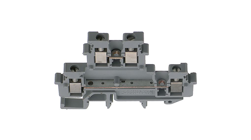 Terminal Block, Screw, 4 Poles, 500V, 24A, 2.5mm², Grey