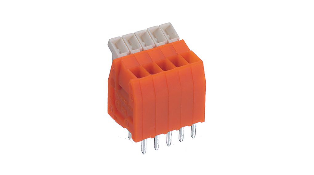 Wire-To-Board Terminal Block, THT, 2.54mm Pitch, Right Angle, Cage Clamp, 5 Poles