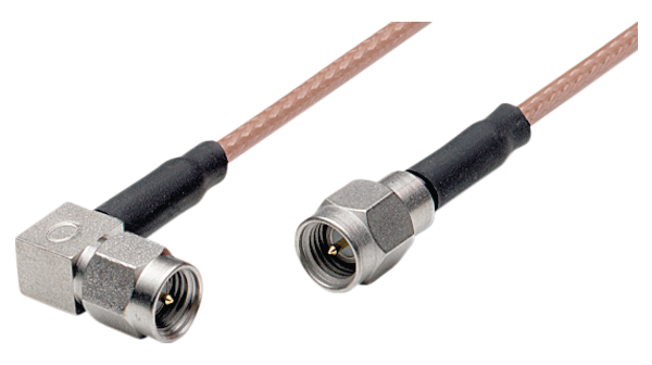 Konfekcionált RF-kábel, SMA Tüske Egyenes - SMA Tüske Szögletes, 1m, Fekete
