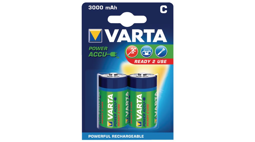 56714101402, VARTA Rechargeable Battery, Ni-MH, C, 1.2V, 3Ah, Pack of 2  pieces