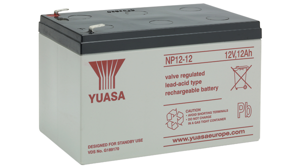 Oppladbart batteri, Blysyre, 12V, 12Ah, Flatstift, 6.3 mm
