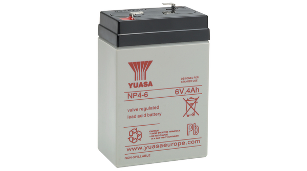 Rechargeable Battery, Lead-Acid, 6V, 4Ah, Blade Terminal, 4.8 mm