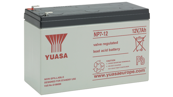 Laddningsbart batteri, Blysyra, 12V, 7Ah, Flatstift, 4.8 mm