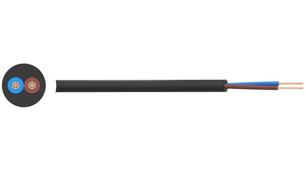 Mains Cable 2x 2.5mm² Copper Unshielded 750V 50m Black