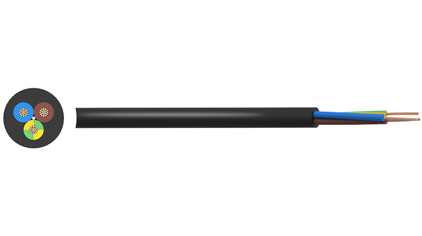 Câble d'alimentation 3x 1.5mm² Cuivre Non blindé 500V 50m Noir