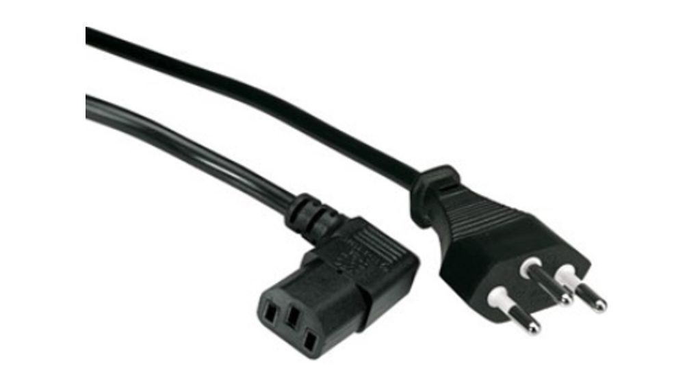 AC Power Cable, CH Type J (T12) Plug - IEC 60320 C13, 2m, Black