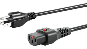 Lockable AC Power Cable, US Type B Plug - IEC 60320 C13, 2m, Black