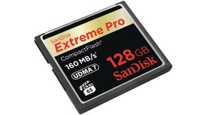 Extreme Pro CompactFlash -kortti, CompactFlash (CF), 128GB, 160MB/s, 150MB/s, Musta