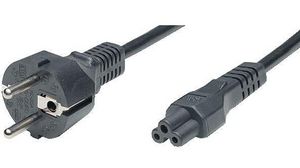 AC Power Cable, DE/FR Type F/E (CEE 7/7) Plug - IEC 60320 C5, 1.5m, Black