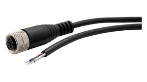 Kabelový konektor, 2 m, M12, Zásuvka, Rovný, Póly - 4, Pájka, Montáž na kabel
