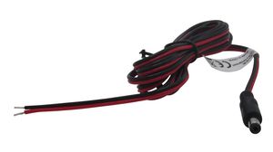 DC Connection Cable, 2.1x5.5x9.5mm Plug - Bare End, Straight, 2m, Black / Red