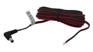 DC Connection Cable, 2.5x5.5x9.5mm Plug - Bare End, Angled, 5m, Black / Red