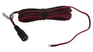 Stejnosměrný propojovací kabel, 2.1x5.5x9.5mm Zásuvka - Neizolované konce, Rovný, 5m, Černá/červená