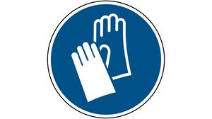 ISO Safety Sign - Wear Protective Gloves, Round, White on Blue, Polyester, Mandatory Action, 1pcs