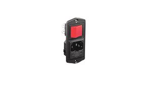 IEC Connector, Inlet, C14, 250V, 2 Pole - Illuminated, Black / Red