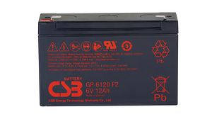 Rechargeable Battery, Lead-Acid, 6V, 12Ah, Blade Terminal, 6.3 mm