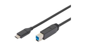 Cable, USB-C Plug - USB-B Plug, 1.8m, USB 3.1, Black