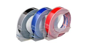 3x Prägeband, Plastik, 9mm x 3m, Schwarz/Blau/Rot