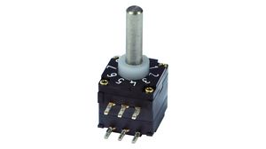 07 Series Coded Switch, Horizontal, 36°, Shorting, with End Stop, Spindle Shaft, 10 Positions