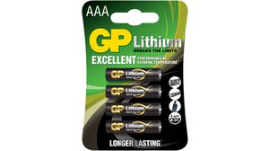 Primary Battery, Lithium, AAA, 1.5V, Lithium, Pack of 4 pieces
