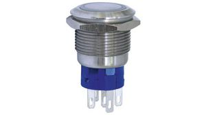 KNITTER-SWITCH Illuminated Push Button Switch, Momentary, Panel Mount, 19.2mm Cutout, DPDT, Green LED, 28 V dc, 250V ac, IP67