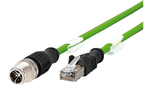 Cordset, M12 Plug - RJ45 Plug, 8 Conductors, 5m, IP20 / IP65 / IP67, Green