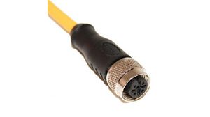 Cordset, M12 Socket - Bare End, 5 Conductors, Straight, 10m, Yellow