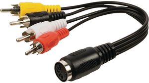 Audio Cable, Stereo, DIN 5-Pin Socket - 4x RCA Plug, 200mm