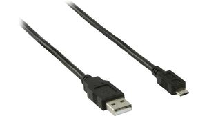 Kabel USB, Zástrčka USB A - Zástrčka USB Micro-B, 3m, USB 2.0, Černá