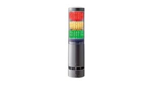 Programmerbart LED-signaltorn med silverfärgat hus Röd / Orange / Grön 210mA 24V LA6 Ytfäste IP65 Kopplingsplint