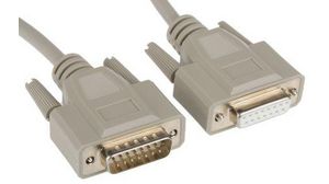 Male 15 Pin D-sub to Female 15 Pin D-sub Serial Cable, 1m PVC