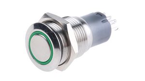 Illuminated Pushbutton Switch Momentary Function 1CO 250 VAC LED Green Ring