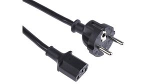 AC Power Cable, DE/FR Type F/E (CEE 7/7) Plug - IEC 60320 C13, 5m, Black