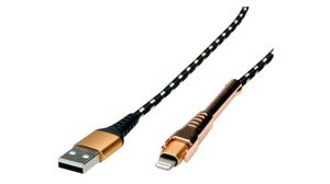 Sync- & Ladekabel zur Verbindung von Smartphones, USB A-Stecker - Apple Lightning, 1m, USB 2.0, Schwarz / Gold