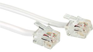 Telephone Cable, RJ11 Plug - RJ11 Plug, Flat, 15m, Grey