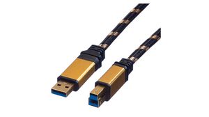 Cable, USB-A Plug - USB-B Plug, 1.8m, USB 3.0, Black / Gold