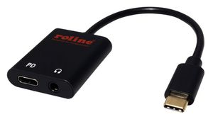 Kabel-konwerter Wtyk USB C - Gniazdo jack 3,5 mm / Gniazdo USB C 130mm Czarny